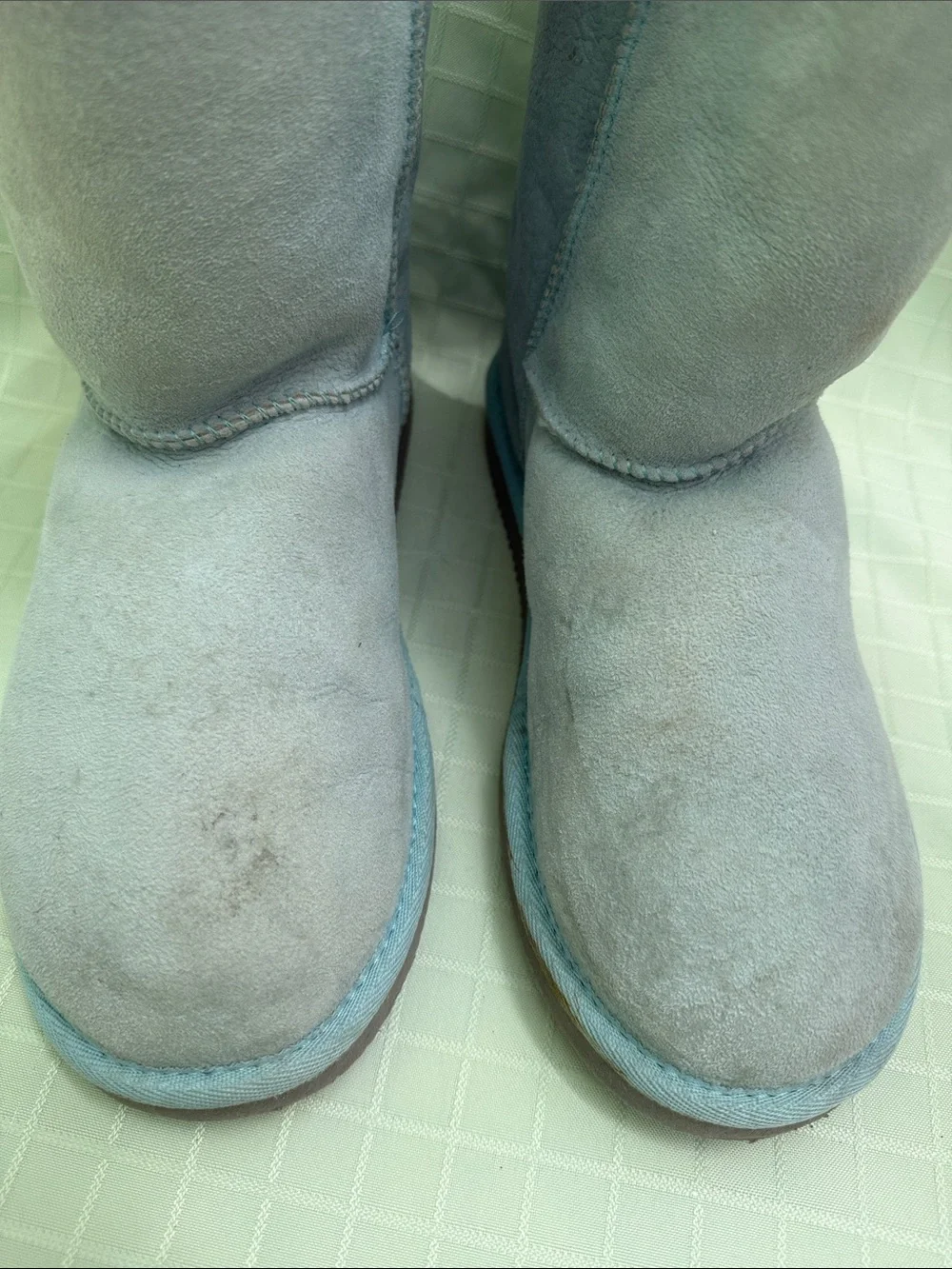 Vintage Light Blue Shearling Lined Short Boots